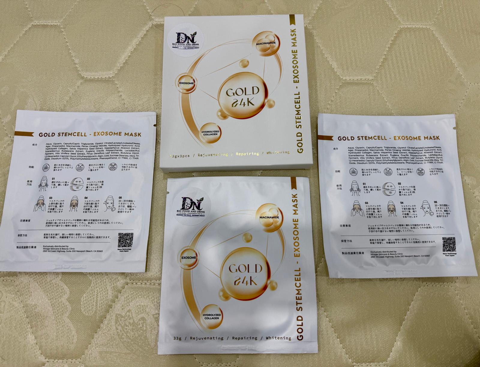Gold 24K stemcell exosome mask package and sachets