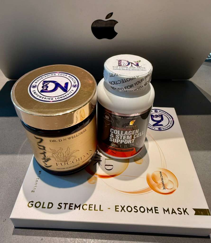 DN Fucoidan, Collagen Stem Cell Support, and Gold Stemcell Exosome Mask display